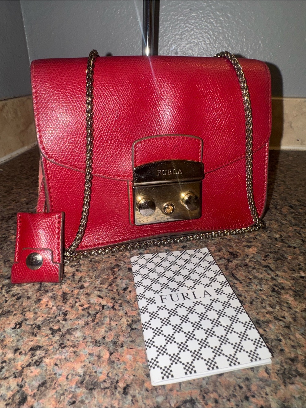 Furla metropolis Red Leather cross body bag w/care card EUC